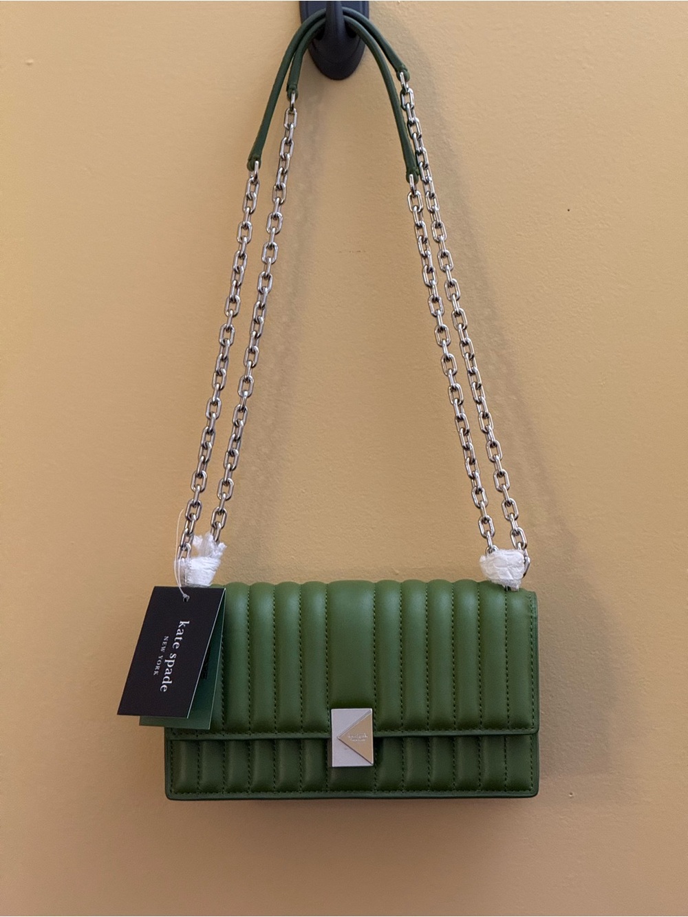 Kate Spade Deco Quilted Leather Mini Crossbody Purse Jungle Vine Green NWT